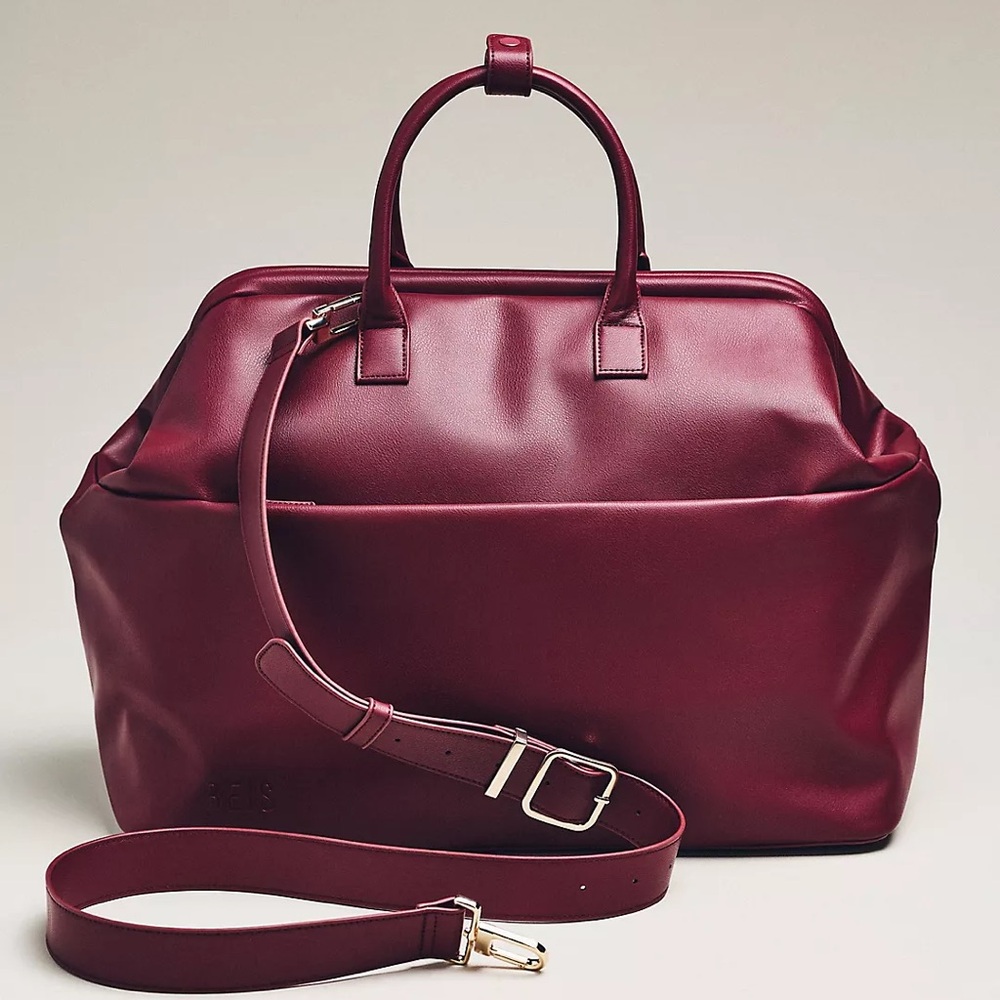 NWT Beis The Essential Weekender Bag Burgundy Convertible Travel Vegan Leather